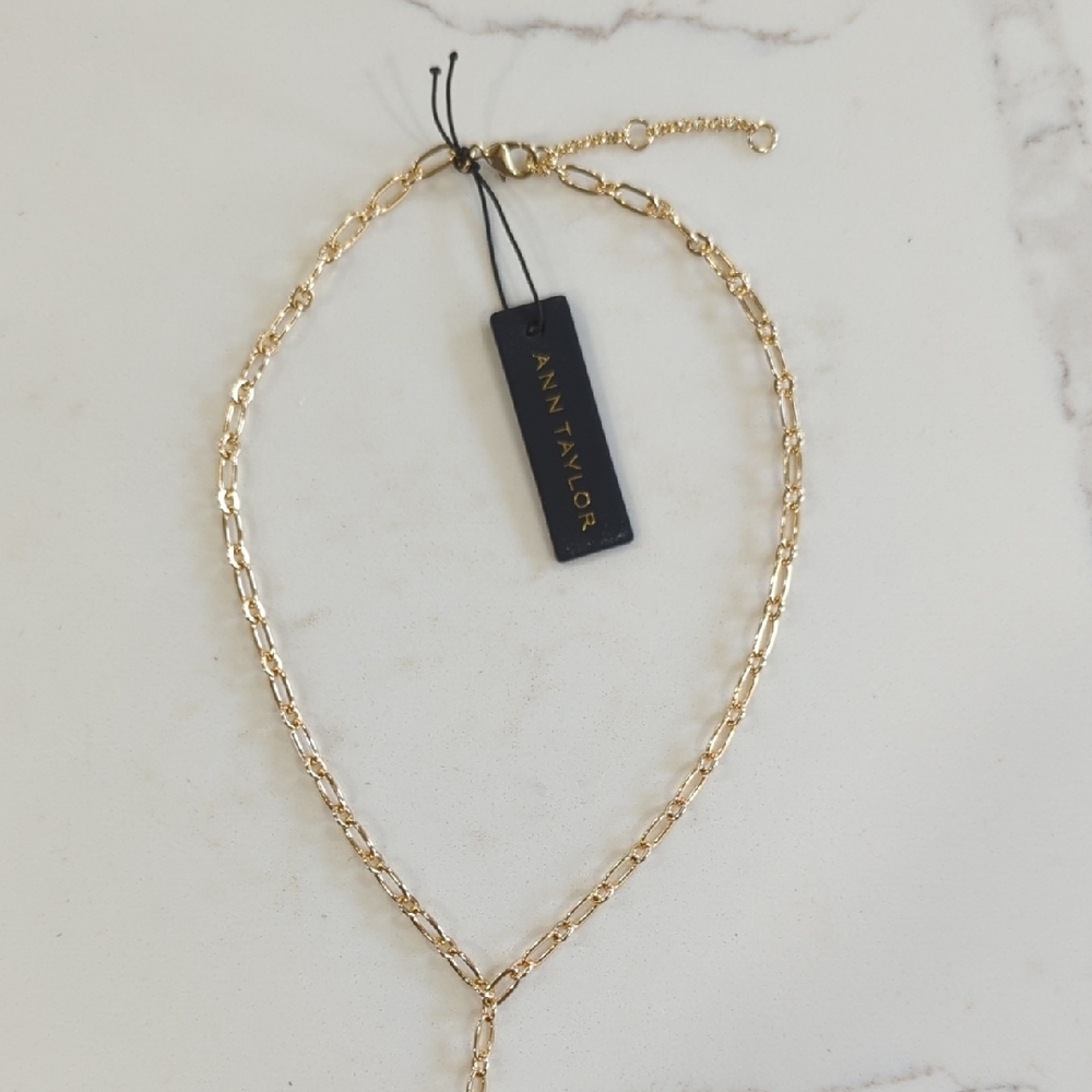 Ann Taylor Gold Link Lariat Necklace with Ring Drop - Picture 4 of 8